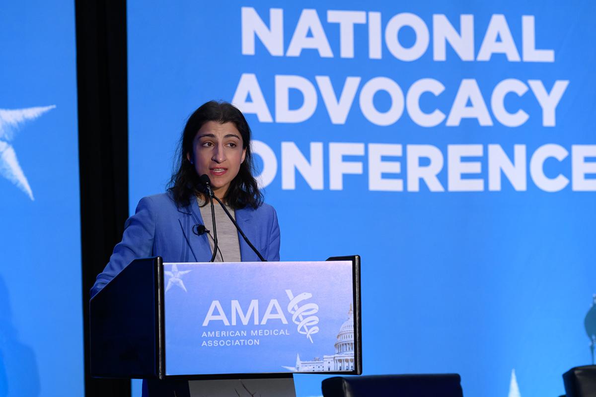 Federal Trade Commission Chair Lina Khan speaking at the AMA National Advocacy Conference