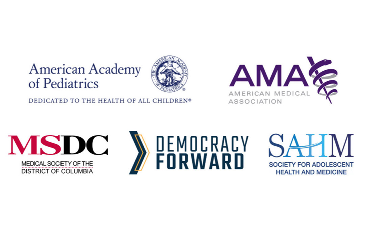 Image of logos for AMA, American Academy of Pediatrics, Medical Society of the District of Columbia, Society of Adolescent Health and Medicine.
