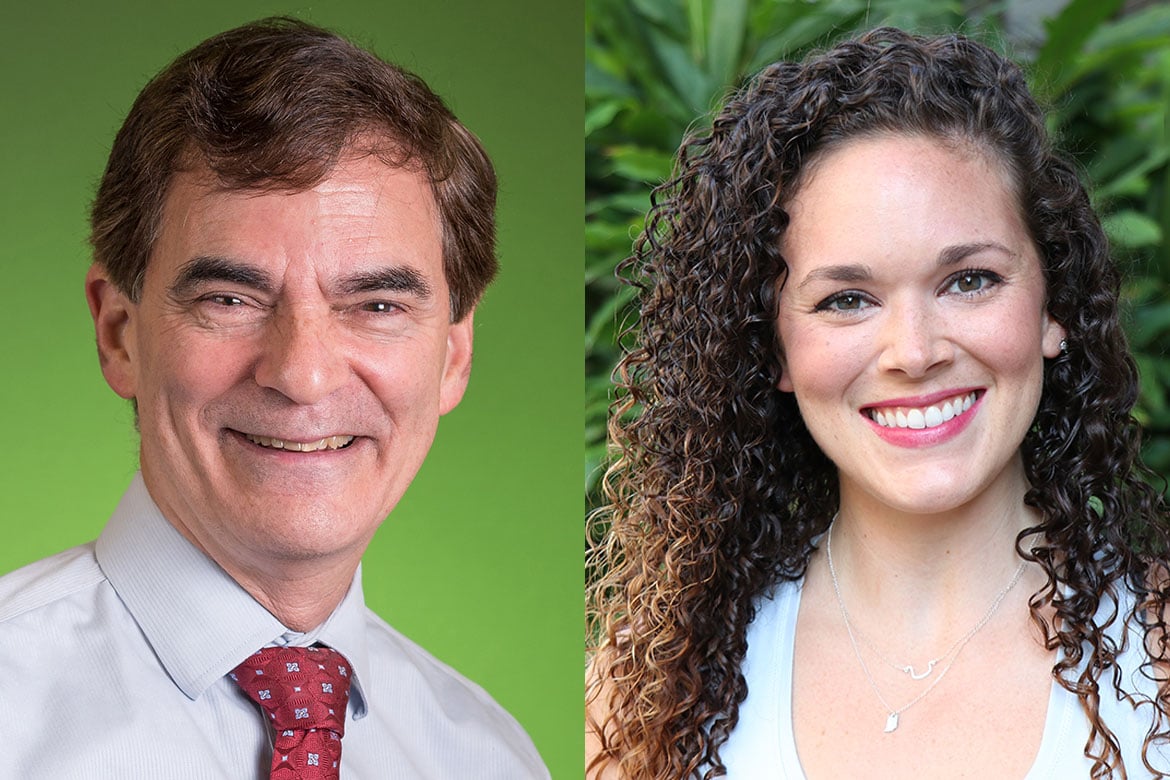 Jay Kaplan, MD (left), physician consultant and former medical director of care transformation, and Hannah Stiller, MS, well-being coordinator, of LCMC Health