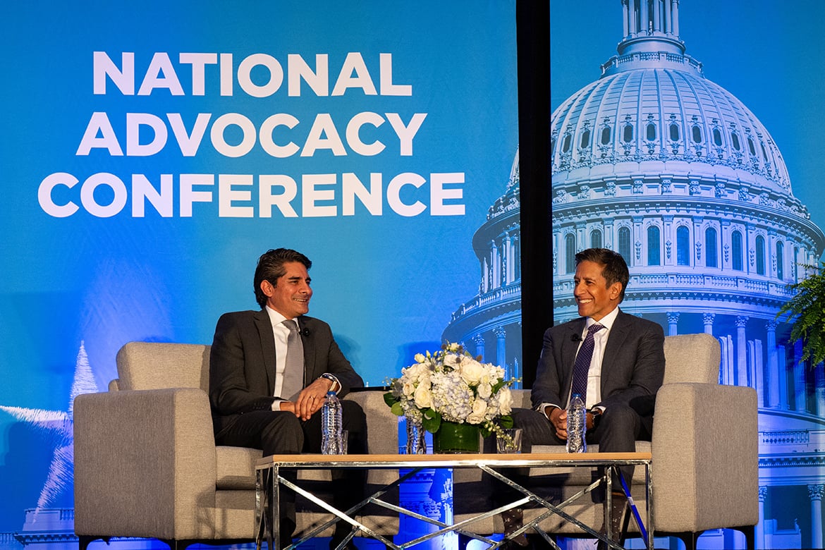 Sanjay Gupta, MD, and AMA President Bobby Mukkamala, MD, at the AMA National Advocacy Conference