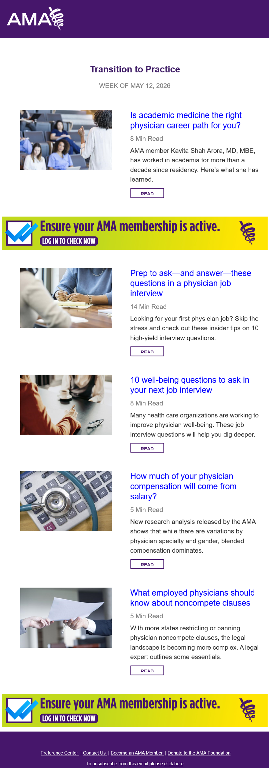 Transitioning to Practice newsletter sample (2026 update)