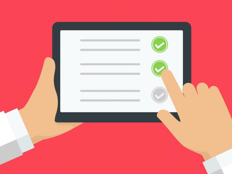 Checklist on a computer tablet