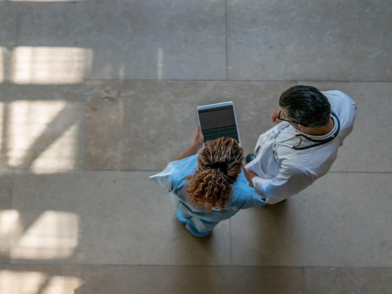 Overhead shot of two physicians