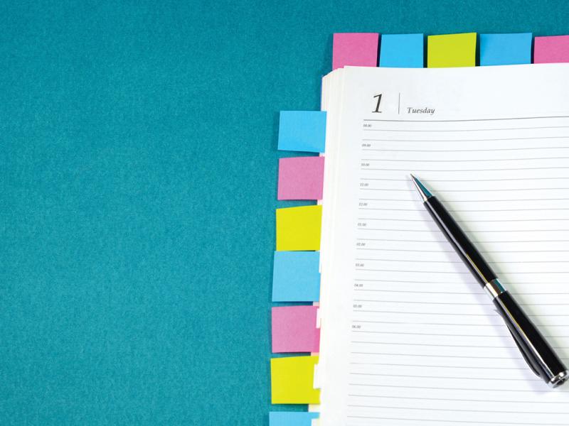 Close-up of a planner for the MCAT