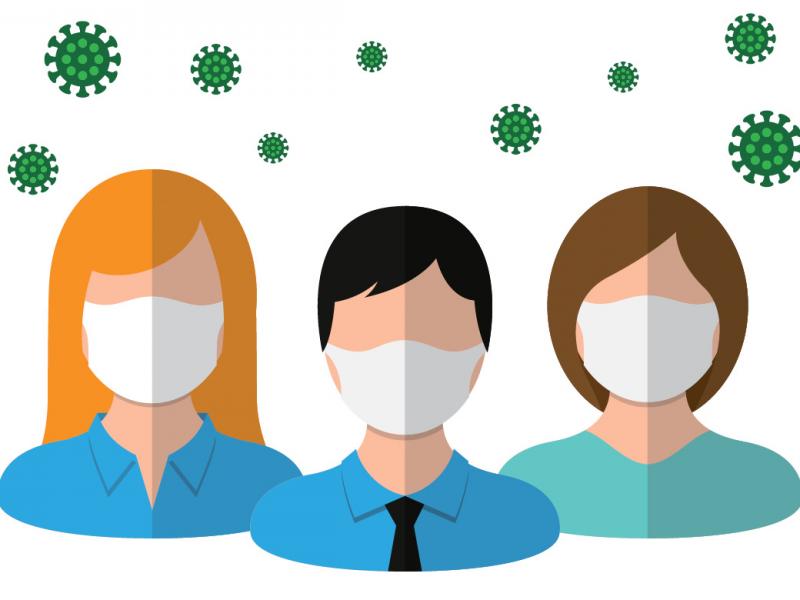 Digital illustration of three people wearing face masks