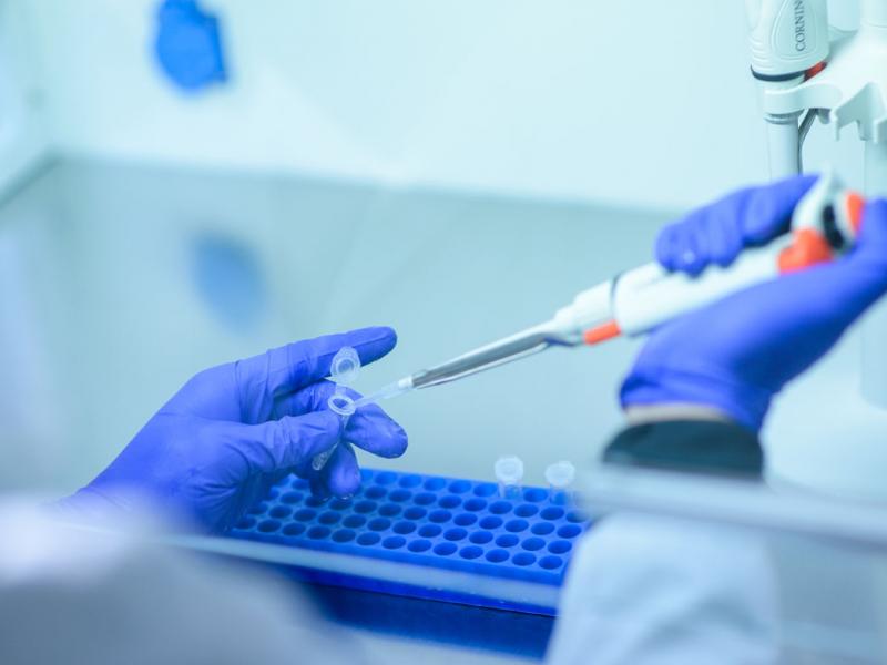 Worker in lab working with a test tube_Tight shot of hands