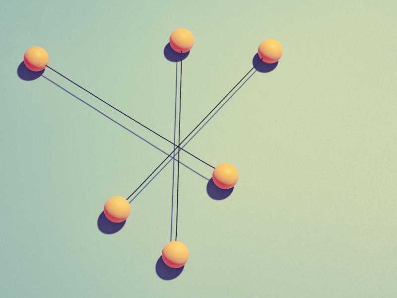 Group of rods with yellow spheres attached to each side