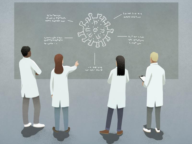 Scientists discussing COVID-19
