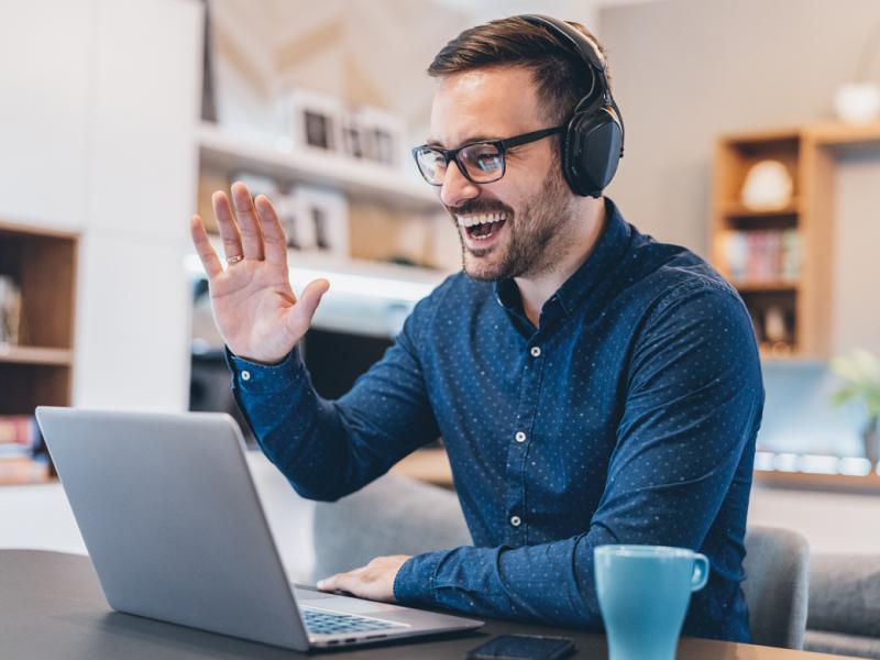 Person having a virtual meeting