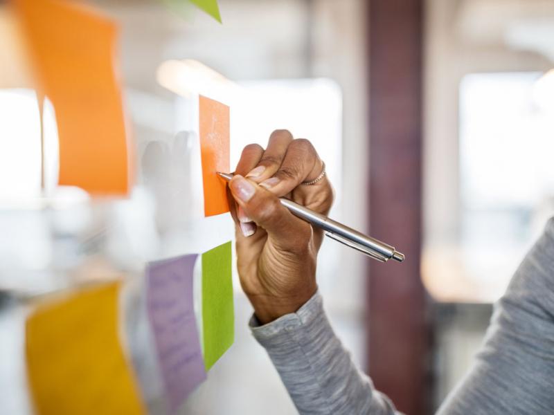 Person working at a white board