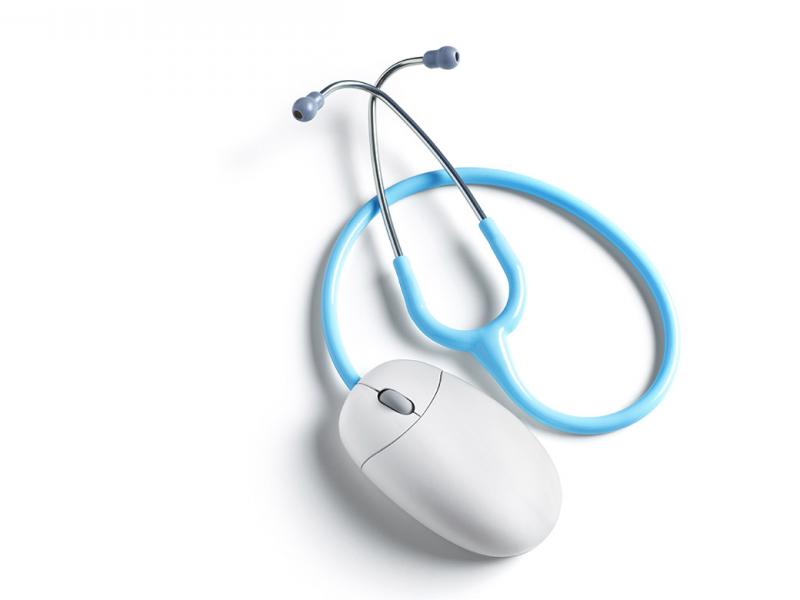 Computer mouse with cord shaped like a stethoscope