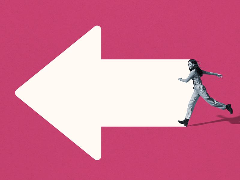 Person running behind an arrow