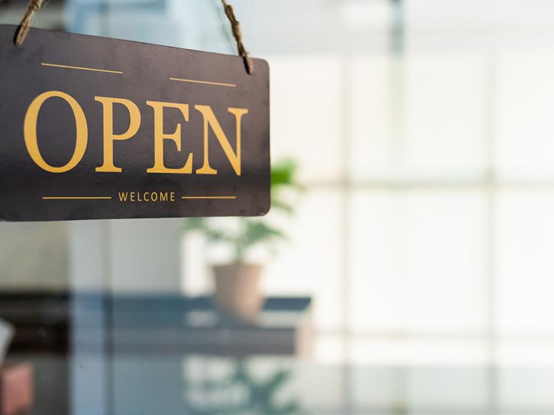 Open sign in a storefront window