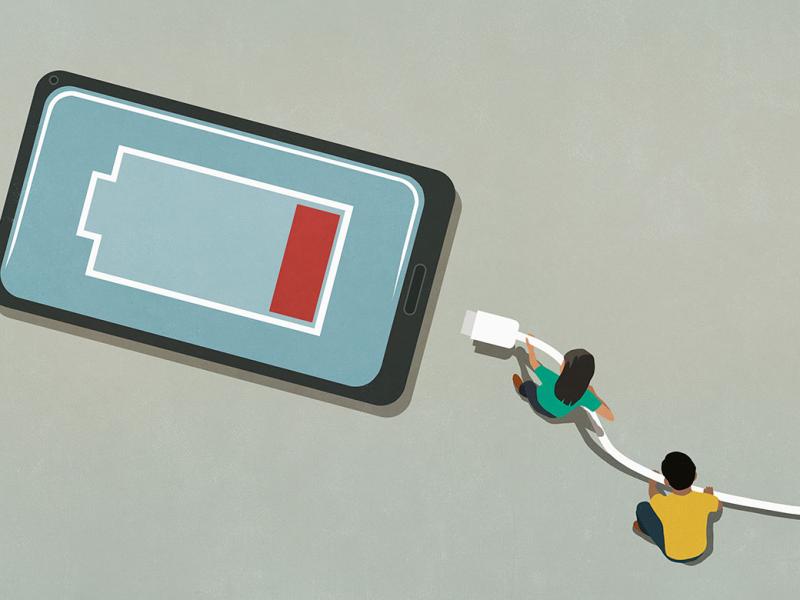 Smartphone displaying a drained battery