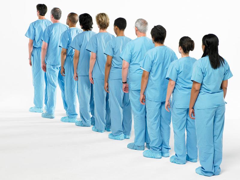 Physicians standing in a line