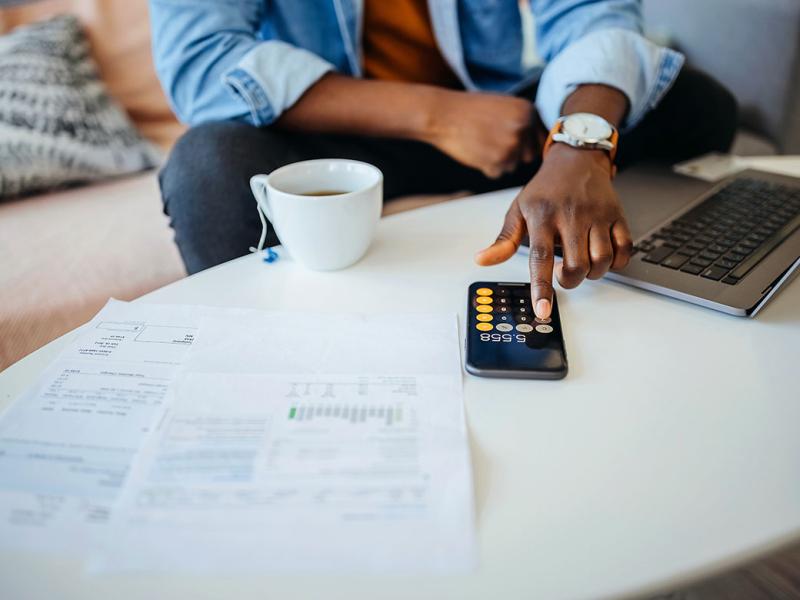 Person going over finances