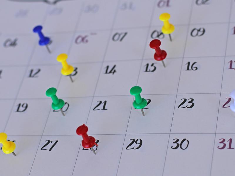Pushpins on a calendar