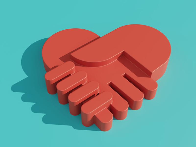 Clasped hands in the shape of a heart
