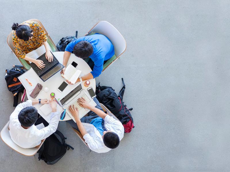 Overhead view of people studying together