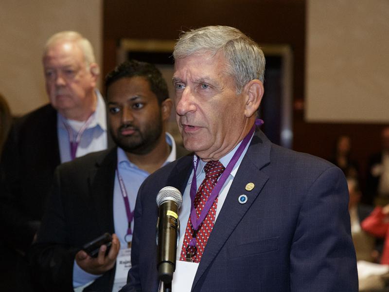 2023 Annual Meeting of HOD delegate at microphone