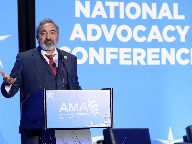 California Rep. Ami Bera, MD, at podium at 2024 National Advocacy Conferene (NAC)