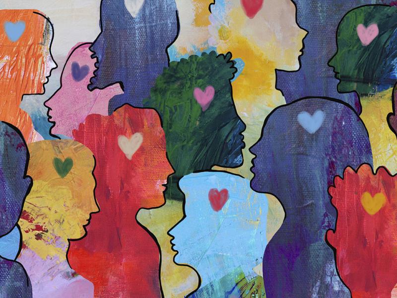 Group of profiles with hearts