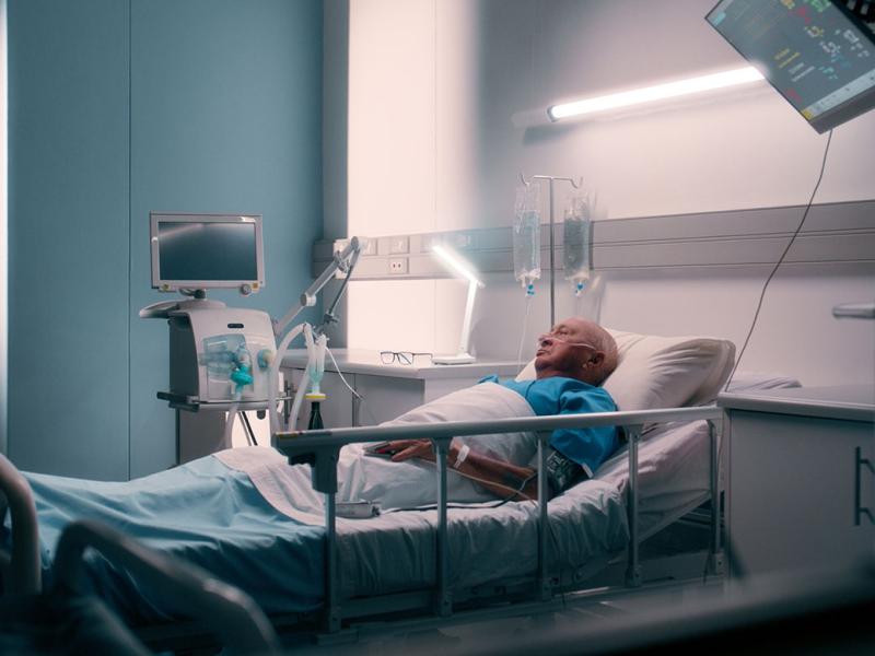 Patient in a hospital bed