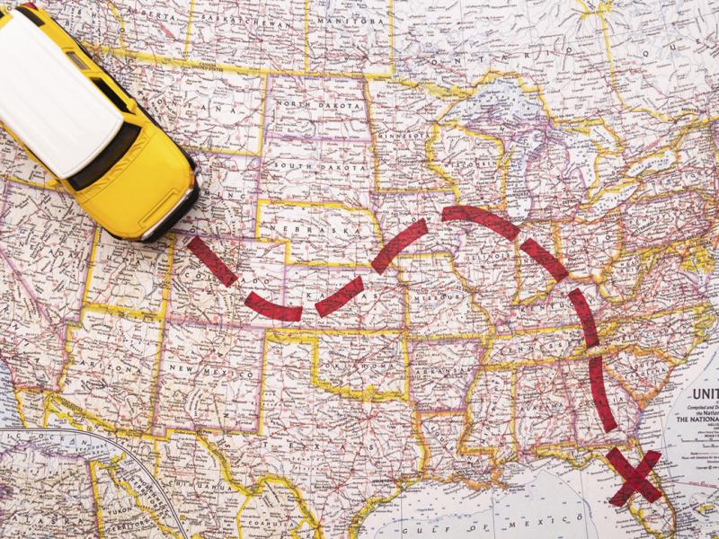 Car following a route on a map