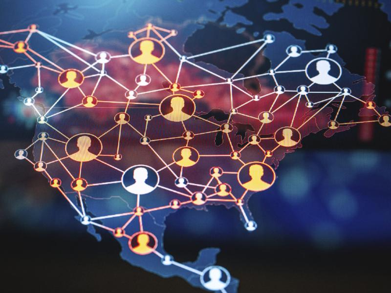 Profiles positioned as data points across a map of the U.S.
