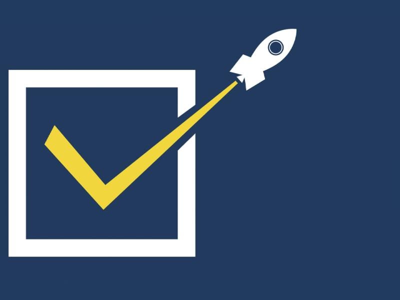 Check mark with a mini rocket on one end