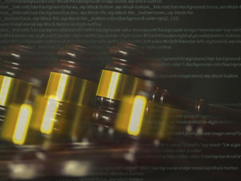 Judge's gavel in movement with a virtual text