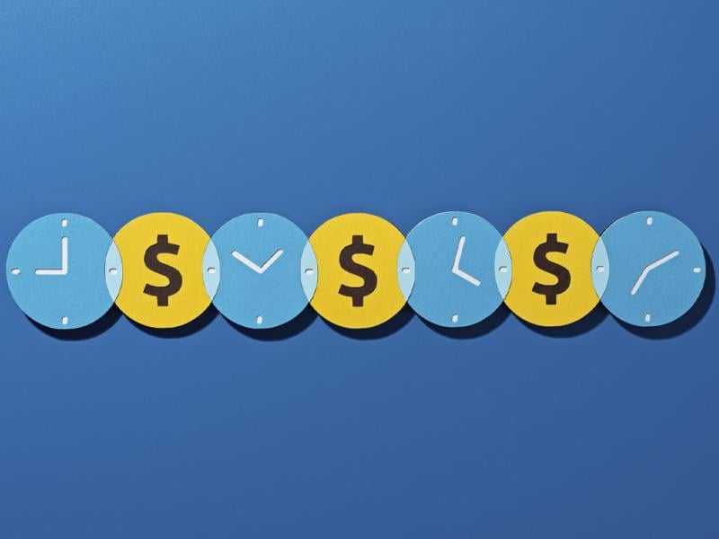 Alternating clock and dollar symbols