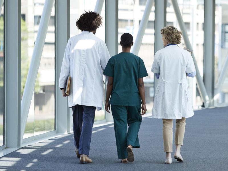 Healthcare professionals on walkway