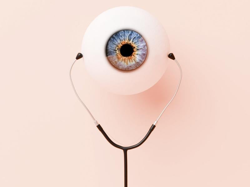 Oversized eyeball wearing a stethoscope 