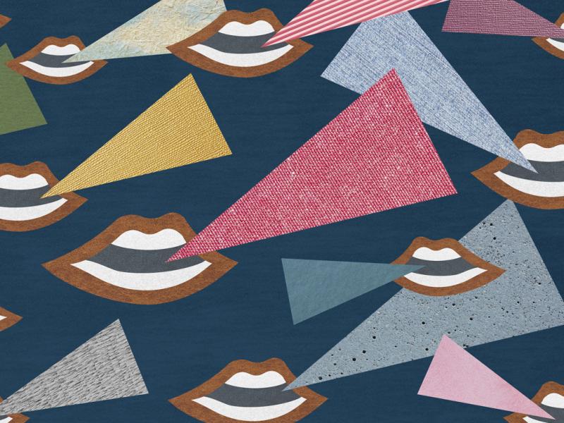 Many open mouths with speech triangles