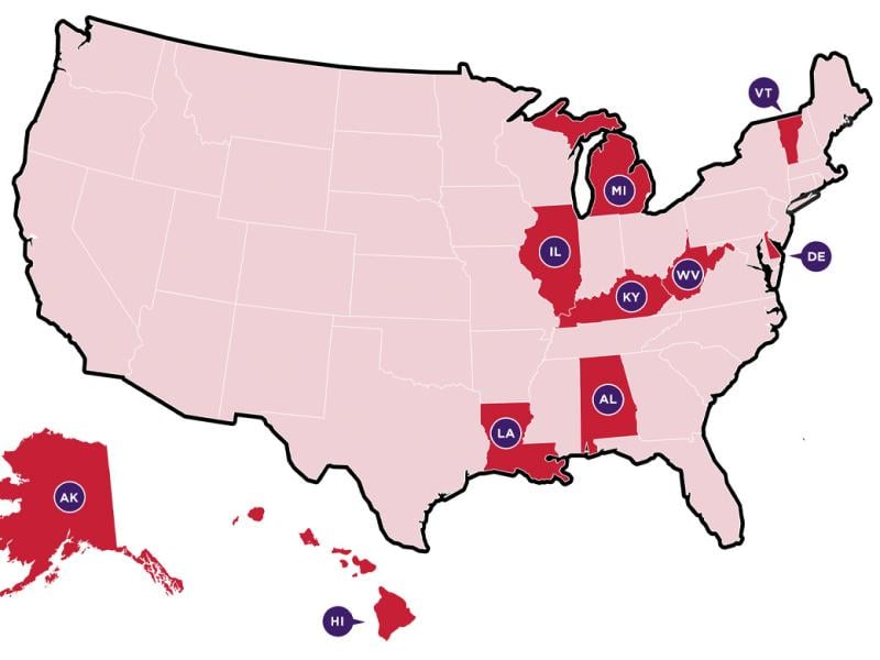 10 states with the least competitive health insurance markets 