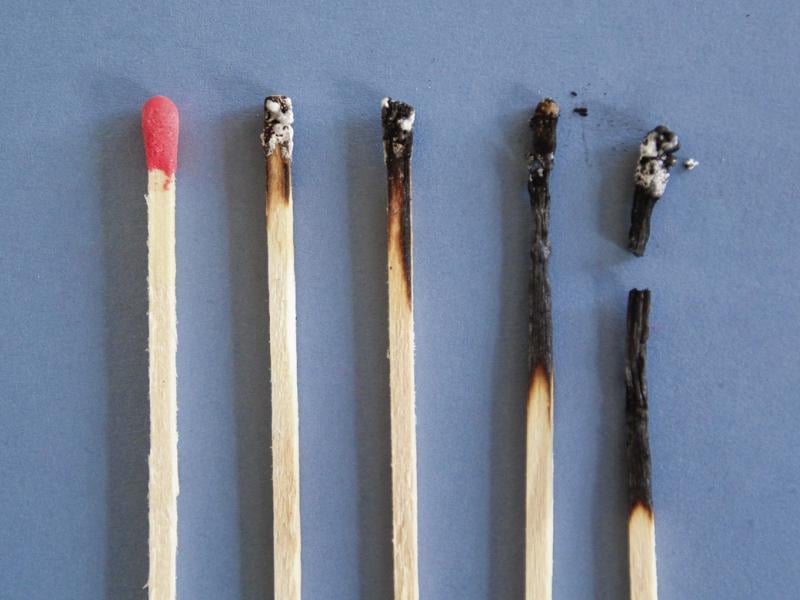 Matches in various states of burning