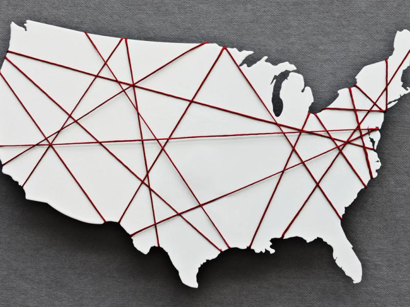  Map of USA with red string