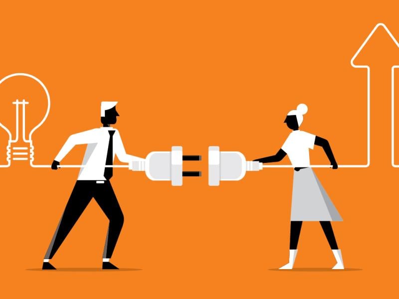 Figures carry giant electric cord