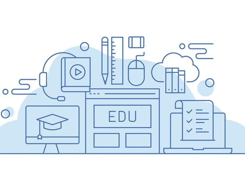 Collection of computer, pencil, mouse, checklist, cloud, ruler