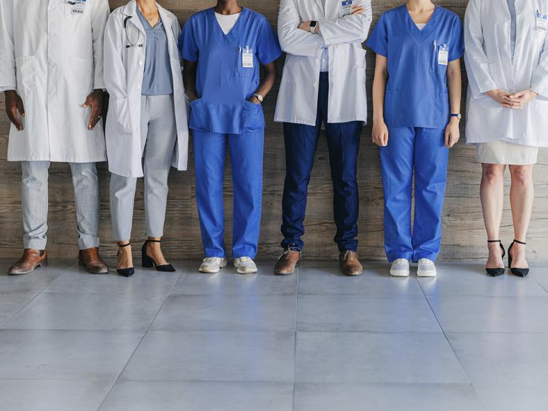 Healthcare workers standing in a row