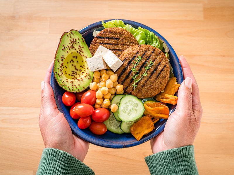 Plate with healthy plant-based food