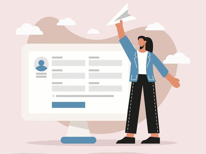 Figure holds a paper airplane next to a large dashboard