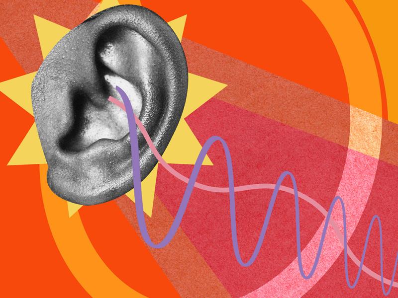 Human ear with sound waves
