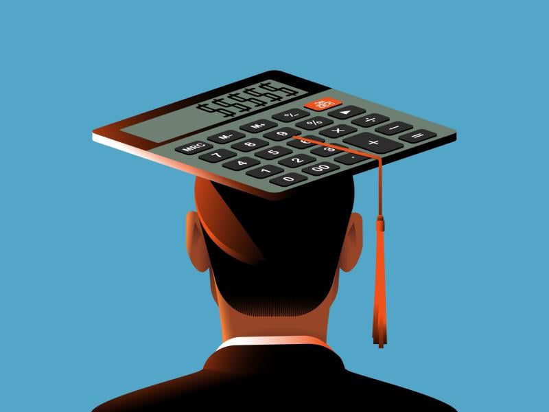  Student wearing a calculator graduation cap