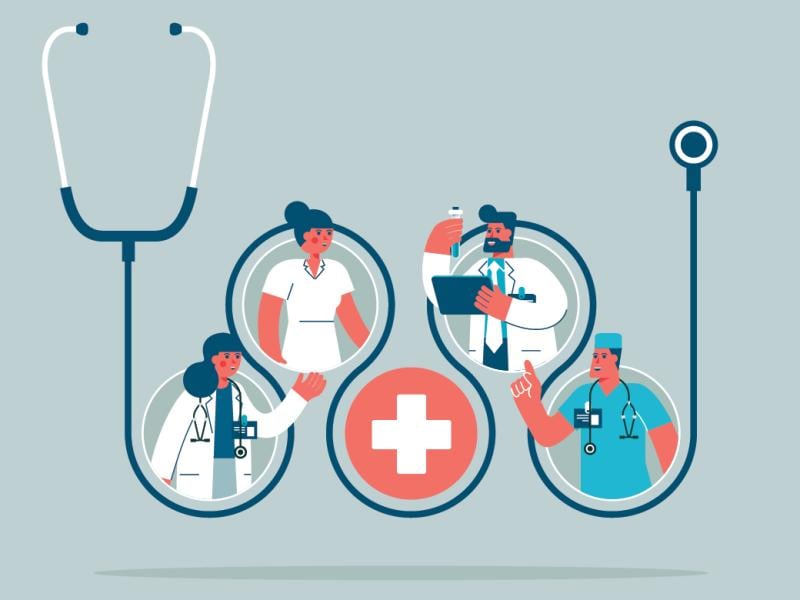 Healthcare figures and stethoscope