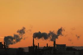 Industrial smokestacks.