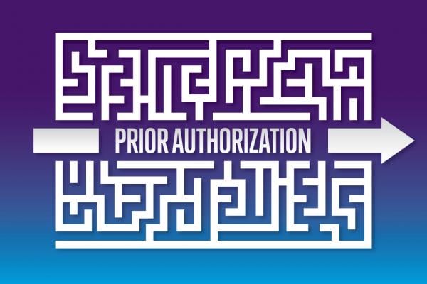 Prior authorization text on purple background