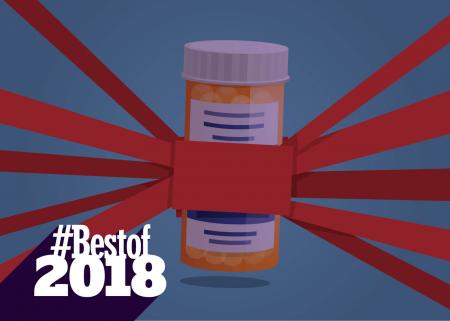 Prescription medicine bottle wrapped in red tape