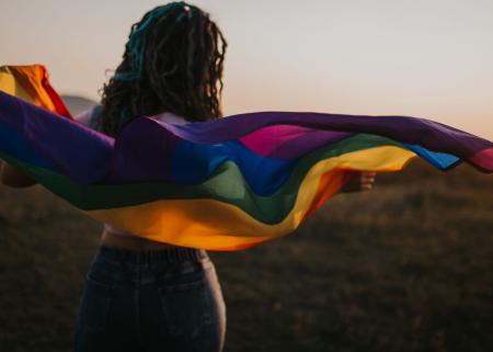 Person holding a pride flag